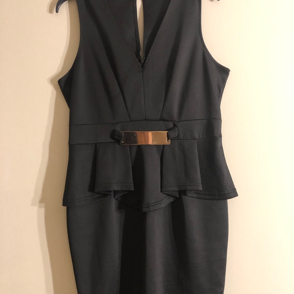 Little Black Peplum Dress with Gold Belt